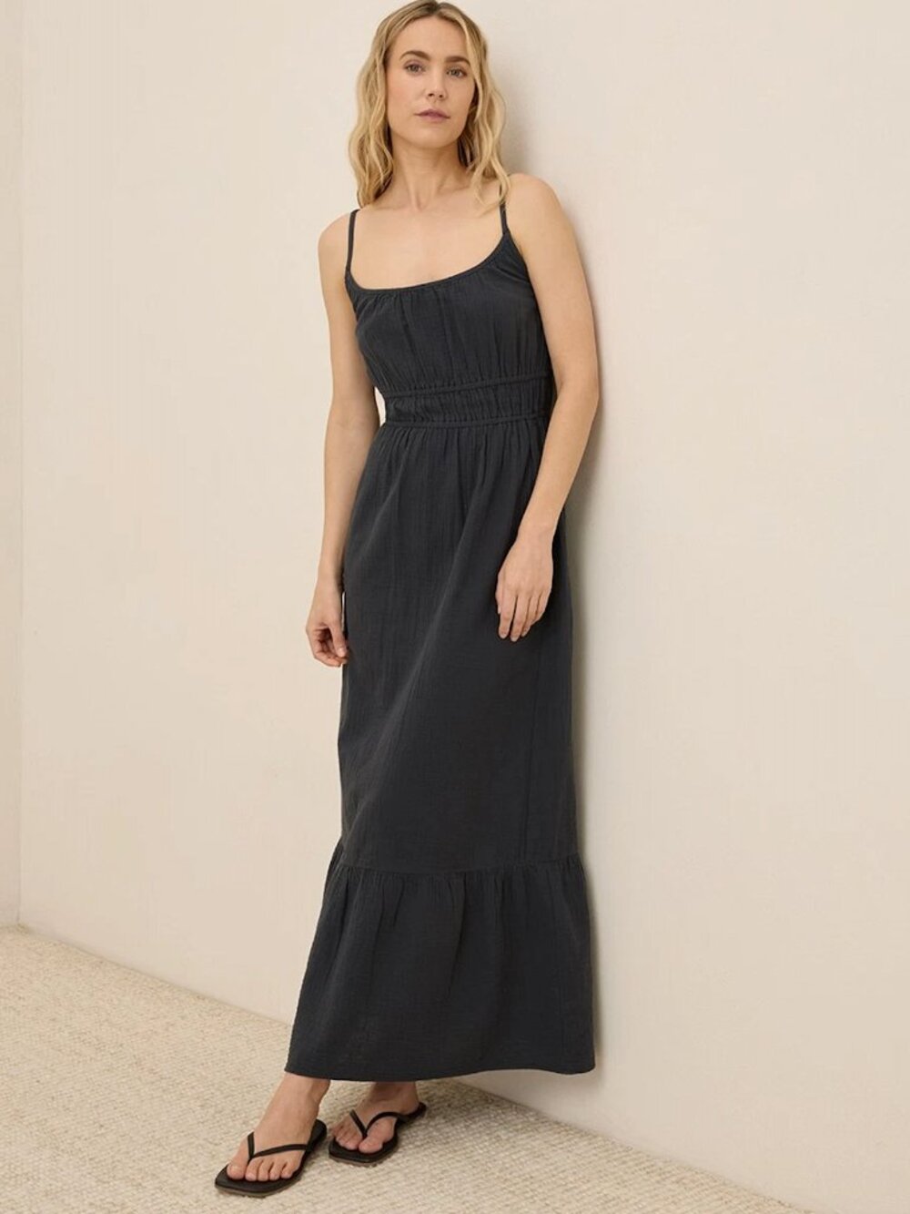 Pact Organic Coastal Double Gauze Cami Maxi Dress Black